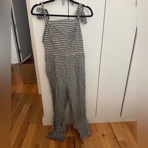 Black and white checkered jumpsuit with shoulder ties - Small
